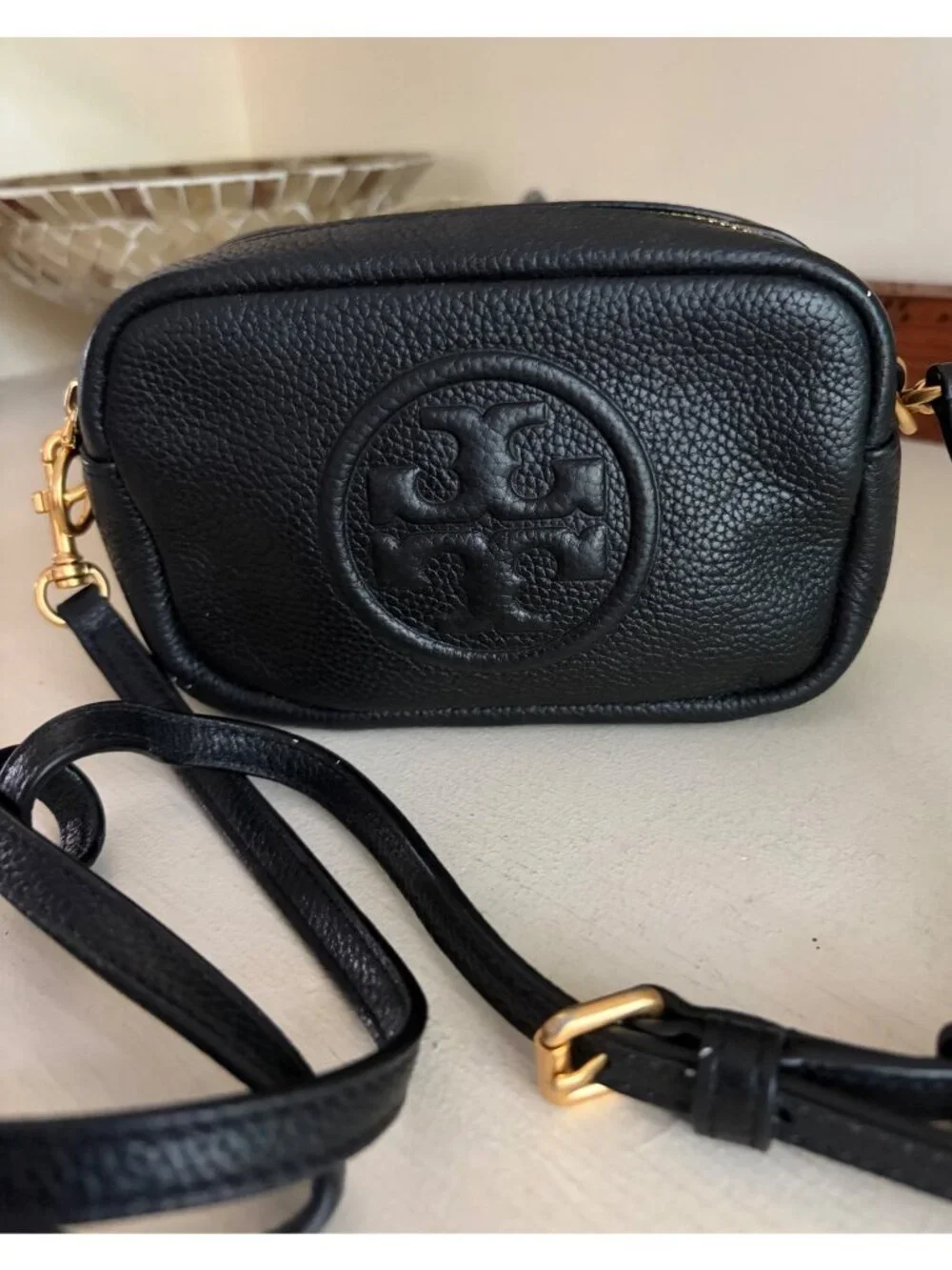 Tory Burch Perry Bombe Black Crossbody Camera Handbag